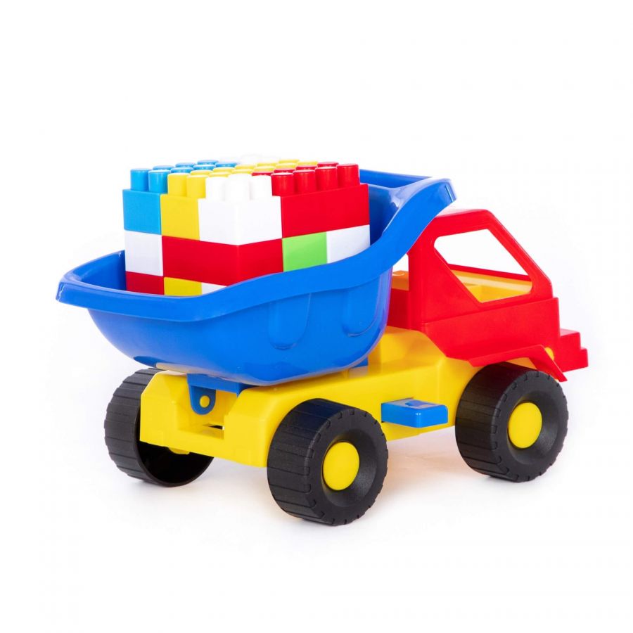 Набор №45: "Кузя-2", автомобиль-самосвал + конструктор "Строитель" (18 элементов)