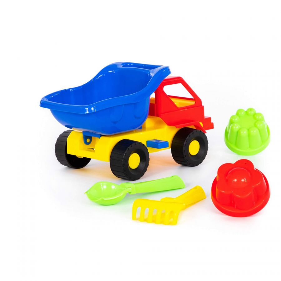 Набор №48: "Кузя-2", автомобиль-самосвал + совок №2, грабельки №2, 2 формочки