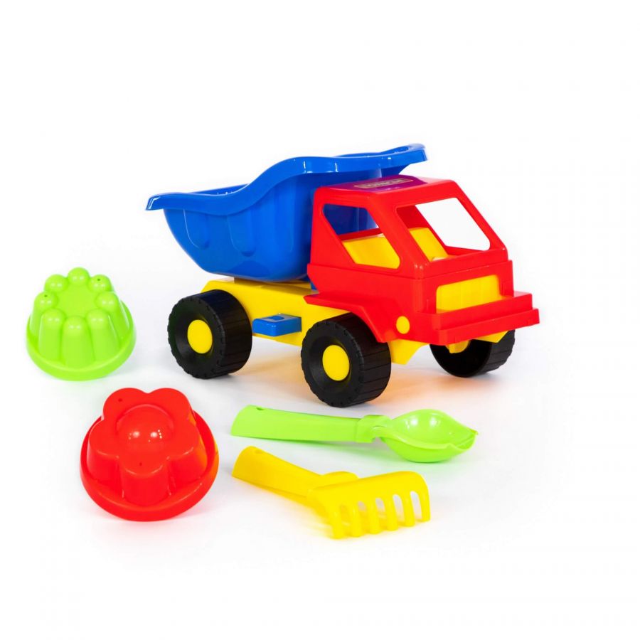 Набор №48: "Кузя-2", автомобиль-самосвал + совок №2, грабельки №2, 2 формочки