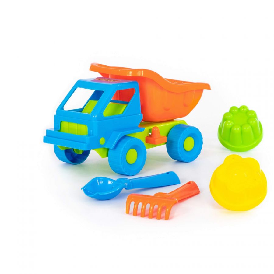 Набор №48: "Кузя-2", автомобиль-самосвал + совок №2, грабельки №2, 2 формочки