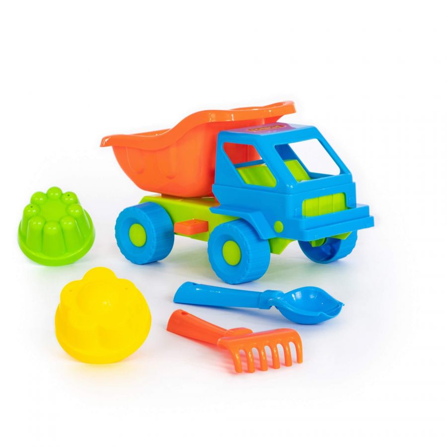 Набор №48: "Кузя-2", автомобиль-самосвал + совок №2, грабельки №2, 2 формочки