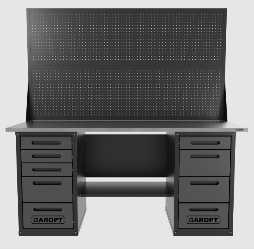 Верстак двухтумбовыи 4 ящиков /5 ящиков с двумя экранами 1800*700 серый GAROPT, GT1800Y4Y5PP2.grey