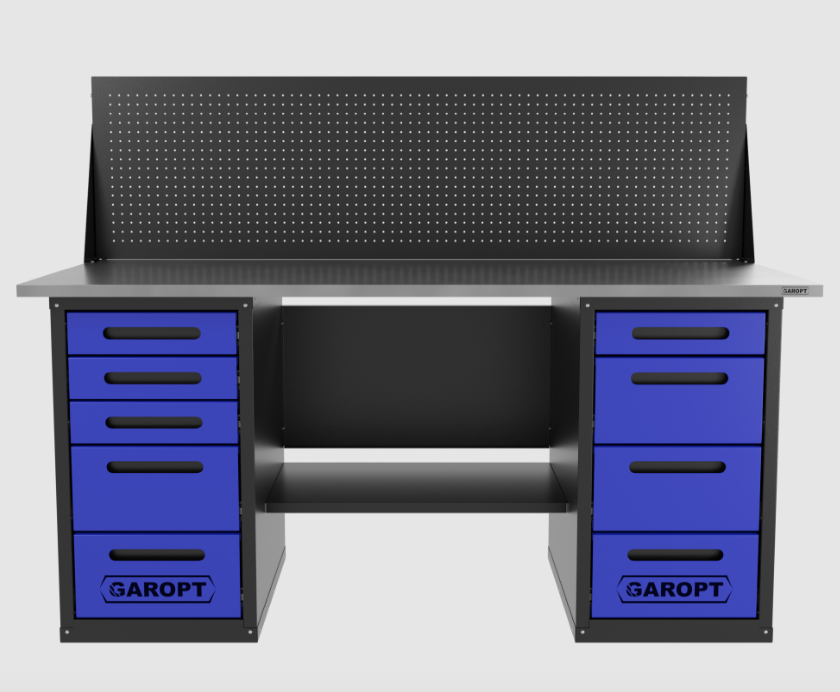Верстак двухтумбовыи 4 ящиков /5 ящиков с экраном 1800*700 синий GAROPT, GT1800Y4Y5PP.blue