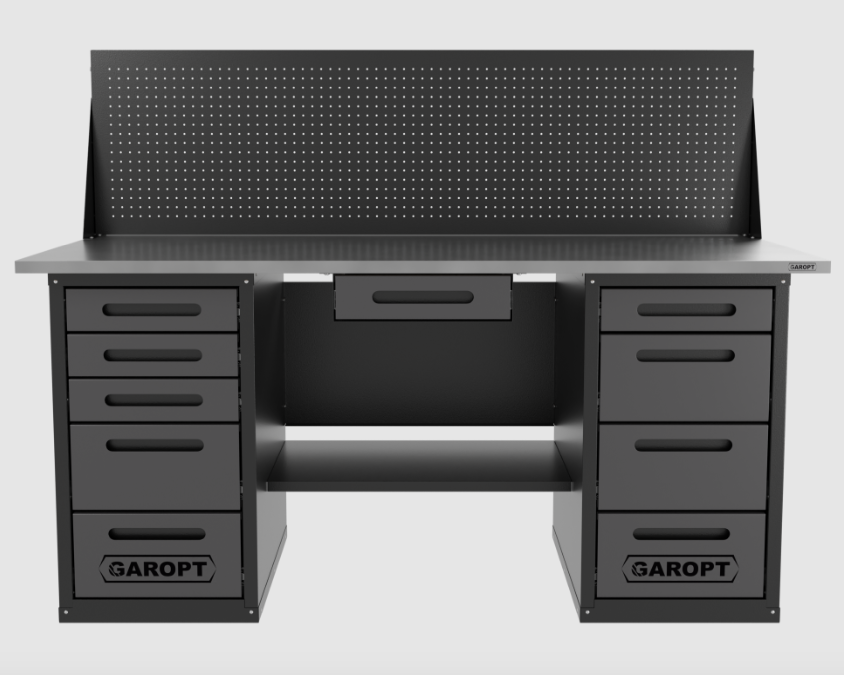 Верстак двухтумбовыи 4 ящиков /5 ящиков с экраном и ящиком, 1800*700 серый GAROPT, GT1800Y1Y4Y5PP.grey