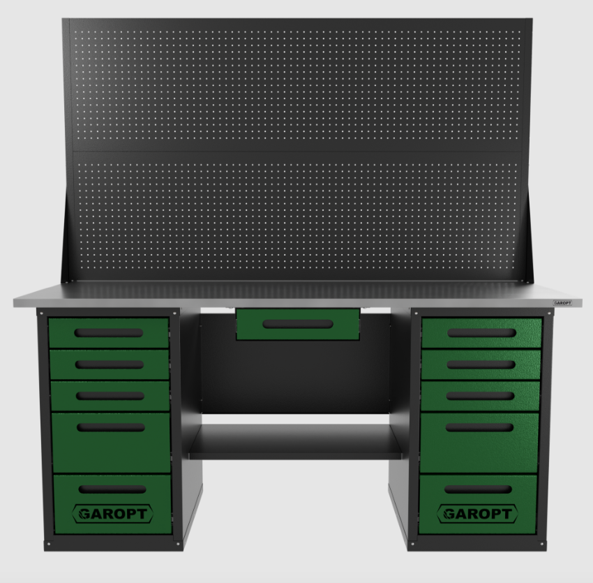 Верстак двухтумбовыи 5 ящиков /5 ящиков с двумя экранами и ящиком, зеленый 1800*700 GAROPT, GT1800Y1Y5Y5PP2.green