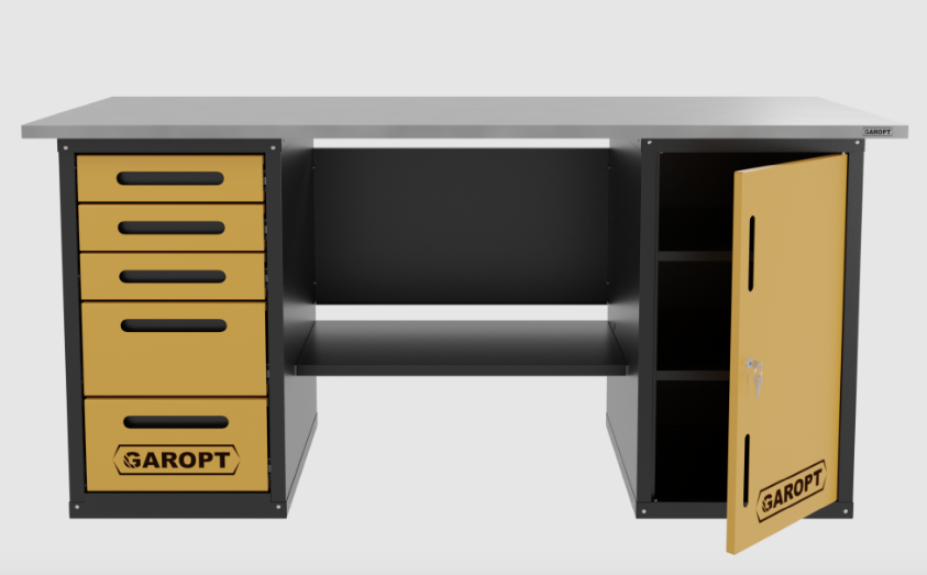 Верстак двухтумбовыи дверь/5 ящиков, желтый 1800*700 Garopt, GT1800DY5.yell