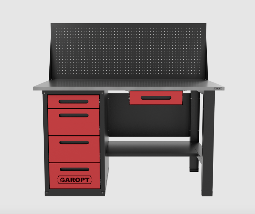 Верстак однотумбовыи 4 ящика с экраном и ящиком, красный1400*700 Garopt, GT1400STY1Y4PP.red