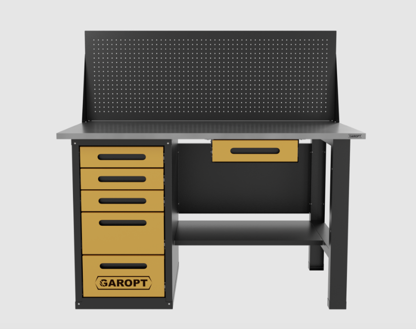 Верстак однотумбовыи 5 ящиков с экраном и ящиком, желтый 1400*700 Garopt, GT1400STY1Y5PP.yell