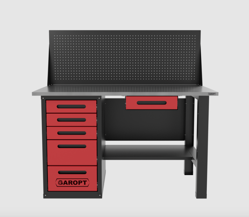 Верстак однотумбовыи 5 ящиков с экраном и ящиком, красный 1400*700 Garopt, GT1400STY1Y5PP.red