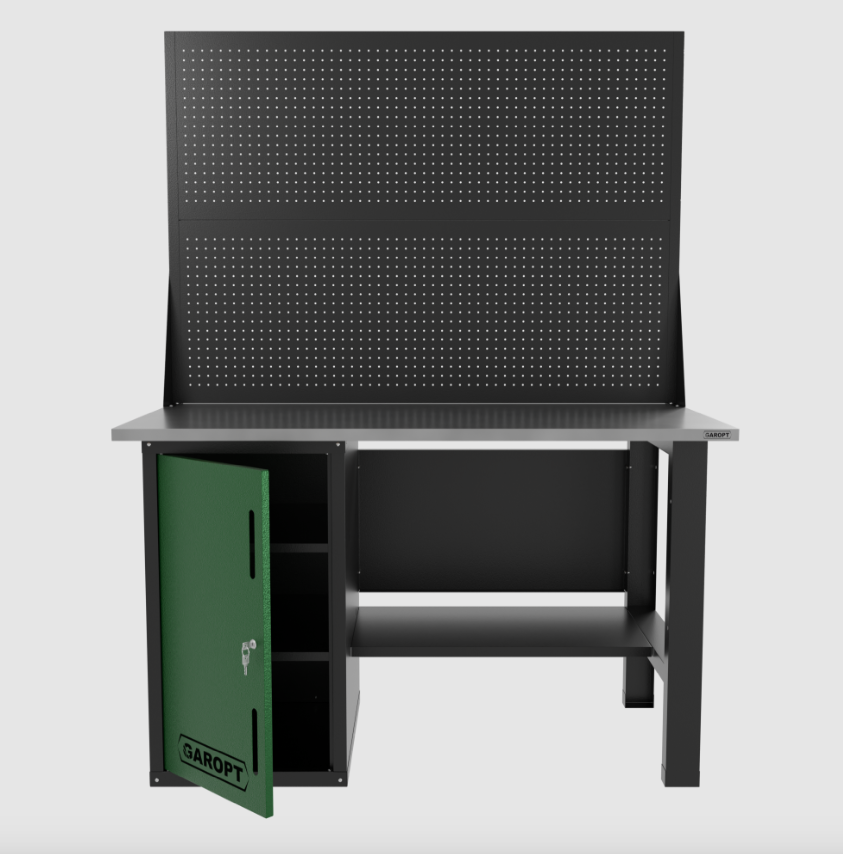 Верстак однотумбовыи с двумя экранами 1400*700 GAROPT зеленый, GT1400STDPP2.green