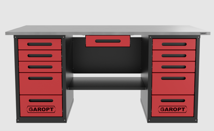 Верстак с ящиком двухтумбовыи 5 ящиков /5 ящиков, красный 1800*700 GAROPT, GT1800Y1Y5Y5.red