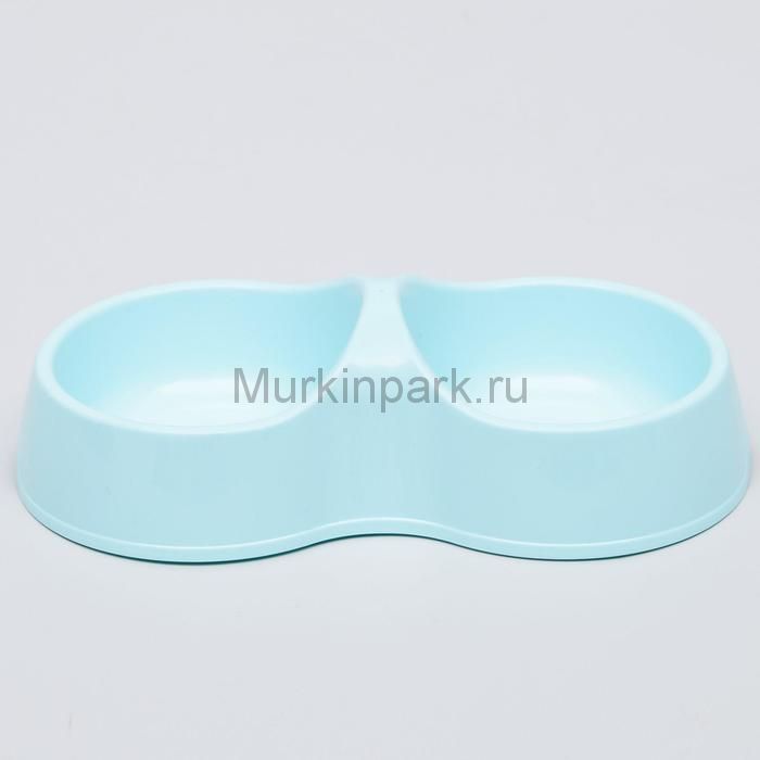 Миска двойная "Мур-мяу" 22,5 см х 13 см х 6 см, 0,2 л, голубой