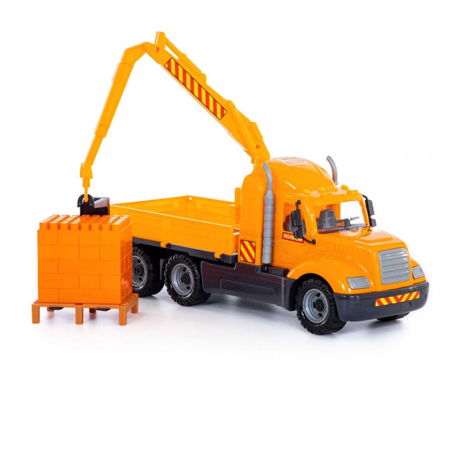 "Майк", автомобиль-кран с манипулятором + конструктор "Супер-Микс" - 30 элементов на поддоне (в коробке)