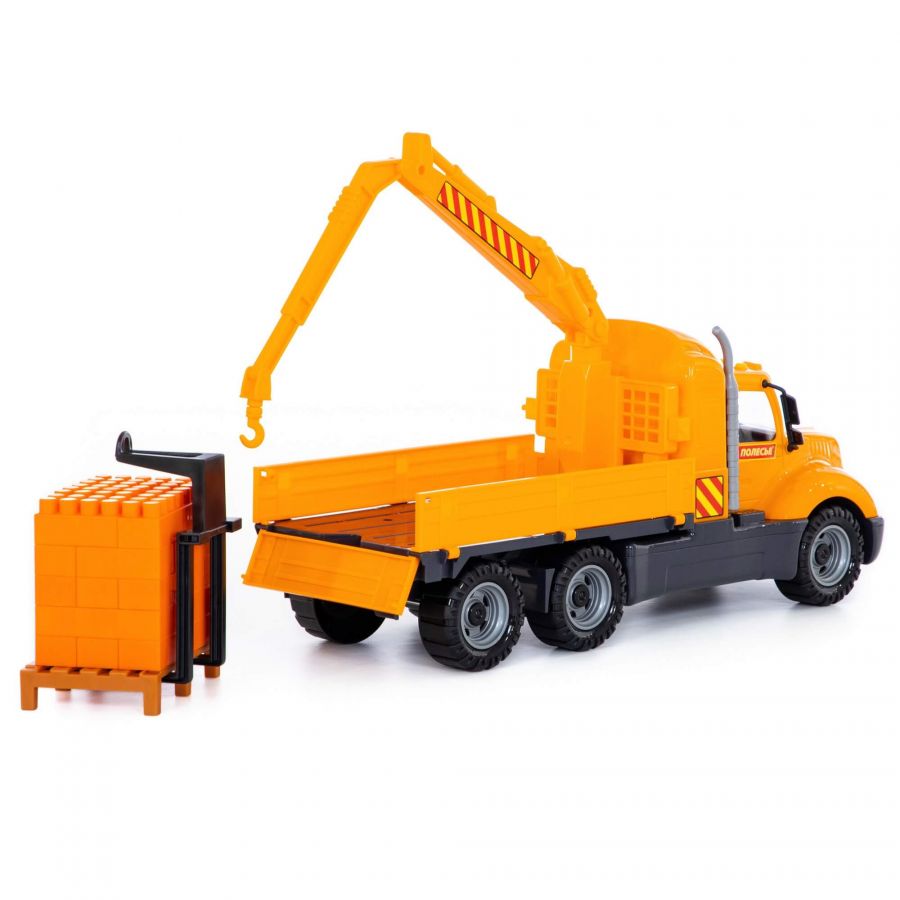 "Майк", автомобиль-кран с манипулятором + конструктор "Супер-Микс" - 30 элементов на поддоне (в сеточке)