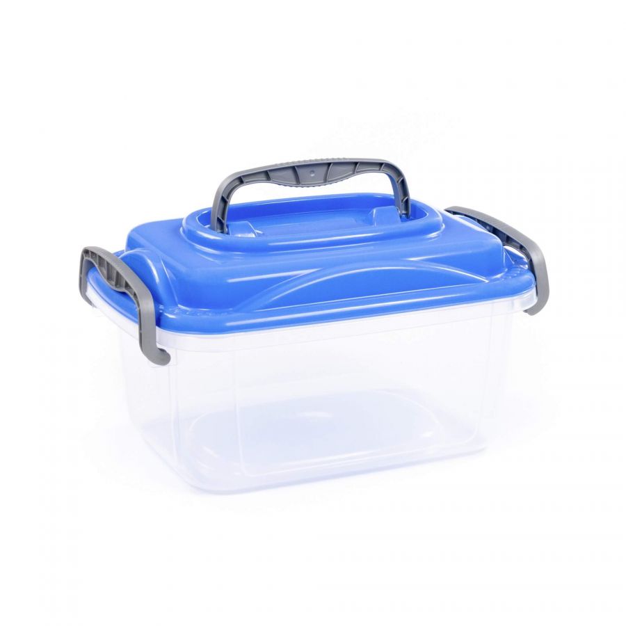 Контейнер №55 с крышкой, 370х255х207 мм, 8,6 литра (корпус бесцветный, крышка синяя)