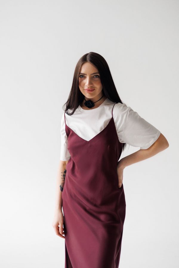 Платье комбинация Finezza из эвкалипта винное