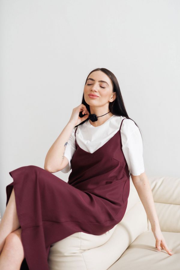 Платье комбинация Finezza из эвкалипта винное