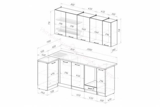 Кухонный гарнитур Дюна прайм 2 400 1100х2000 мм (ПМ)