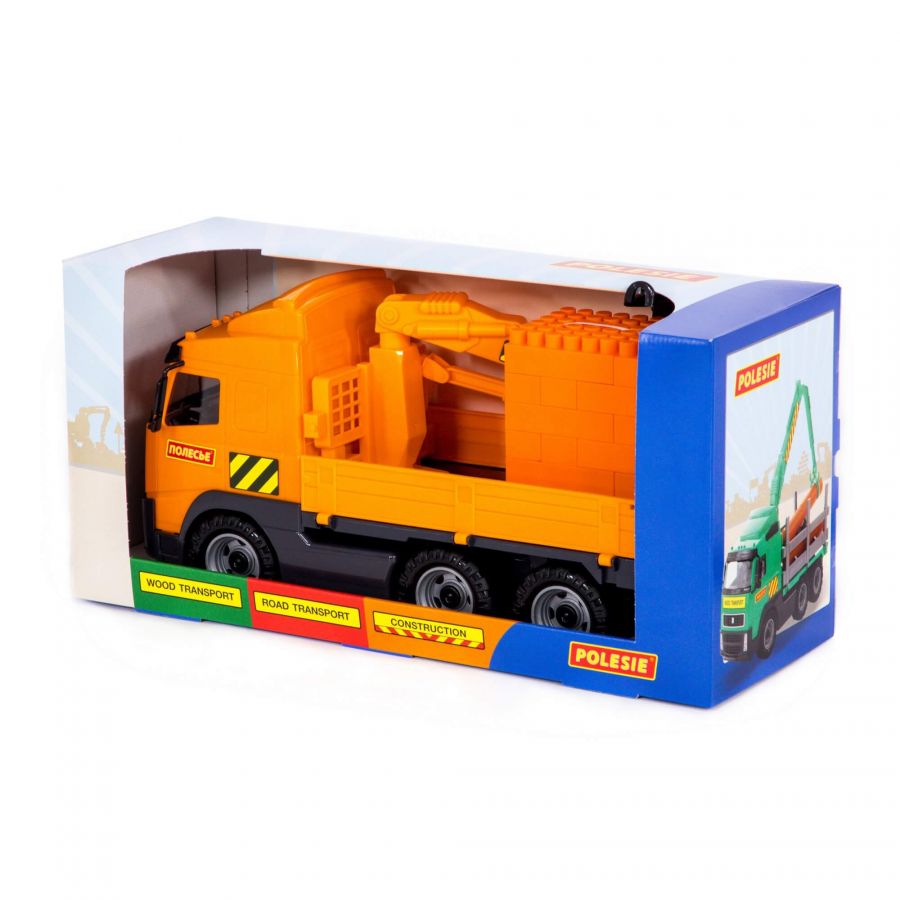 Автомобиль-кран с манипулятором + конструктор "Супер-Микс" - 30 элементов на поддоне (в коробке)