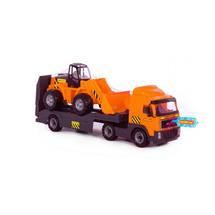 Автомобиль-трейлер + трактор-погрузчик (в сеточке)