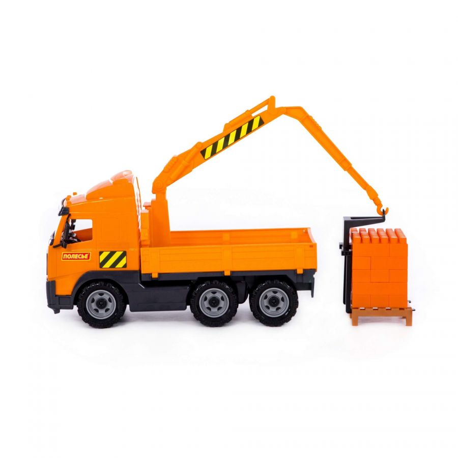 Автомобиль-кран с манипулятором + конструктор "Супер-Микс" - 30 элементов на поддоне (в сеточке)