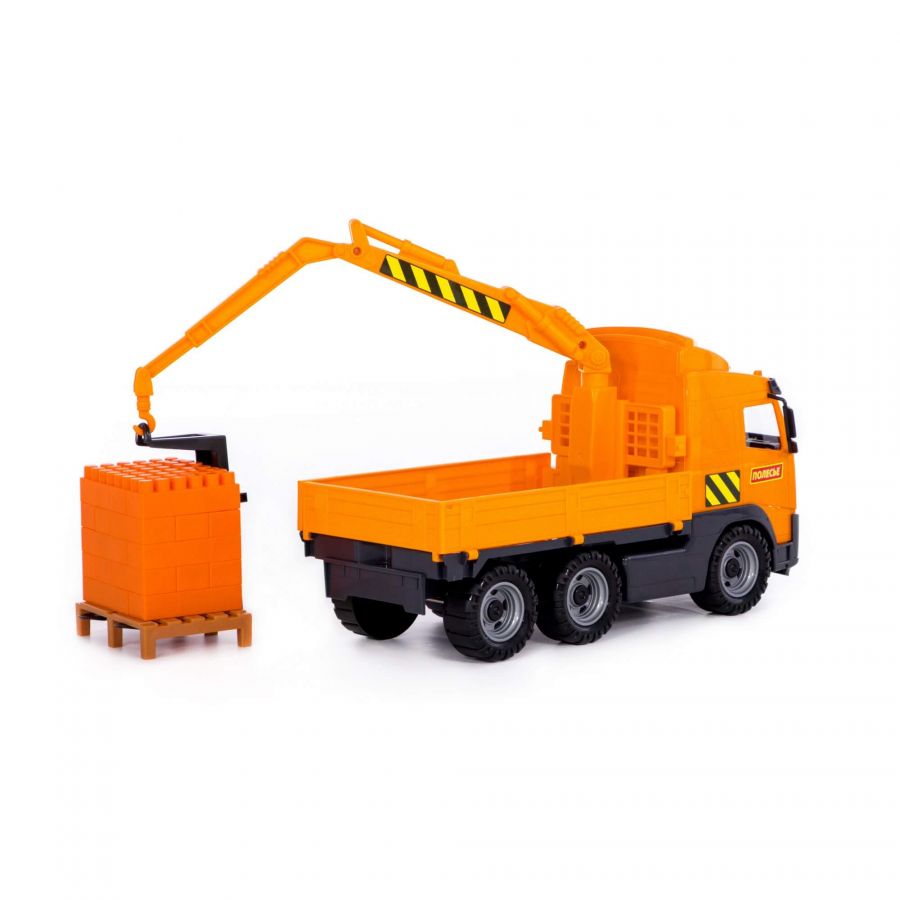 Автомобиль-кран с манипулятором + конструктор "Супер-Микс" - 30 элементов на поддоне (в сеточке)