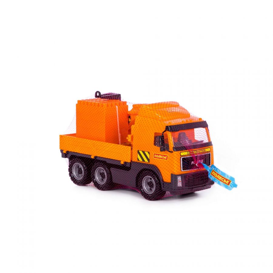 Автомобиль-кран с манипулятором + конструктор "Супер-Микс" - 30 элементов на поддоне (в сеточке)