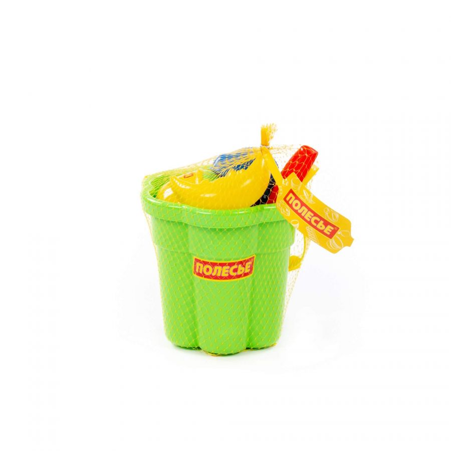 Набор №317: ведро-цветок среднее №3, лопатка №5, грабельки №5, формочки (заяц + лошадка + месяц), лейка малая №3