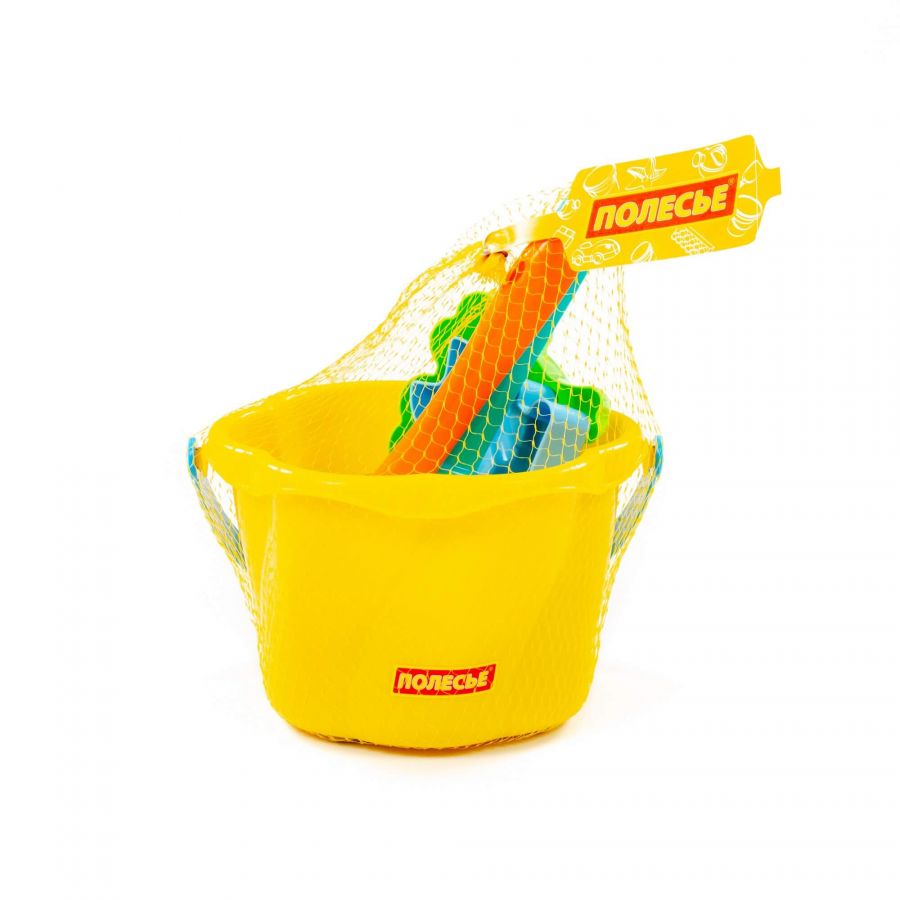 Набор №664: ведро-цветок среднее №4, лопатка №5, грабельки №5, формочки (краб №1 + морской конёк)