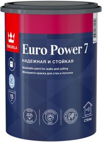 Краска для Стен и Потолков Tikkurila Euro Power 7 0.9л Моющаяся Матовая / Тиккурила Евро Пауэр 7.