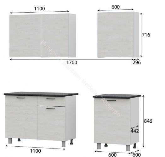 Кухонный гарнитур "Лаванда" 1,7 м без столешницы (Сосна Санторини светлый)