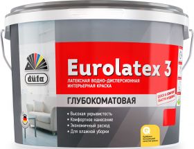 Краска для Стен и Потолков Dufa 10л Retail Eurolatex 3 Белая Водно-Дисперсионная, Глубокоматовая / Дюфа Евролатекс 3.