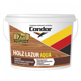 Защитно-Декоративный Состав Condor Holz Lazur Aqua 2.5 л Белый Молочный для Дерева для Наружных и Внутренних Работ.