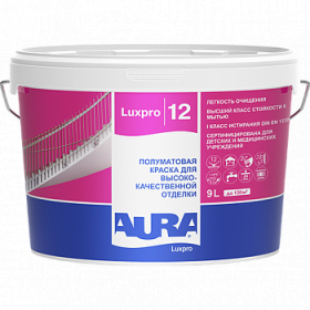Краска Aura 9л Luxpro 12 Полуматовая для Высококачественной Отделки.