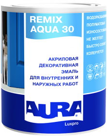 Эмаль Акриловая Aura Luxpro Remix Aqua 30 2.4л Полуматовая, Водоразбавимая для Внутренних и Наружных Работ / Аура.