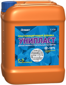 Пластифицирующая Добавка Оптимист Унипласт C410 10л для Бетонов и Строительных Растворов с Противоморозным Эффектом.