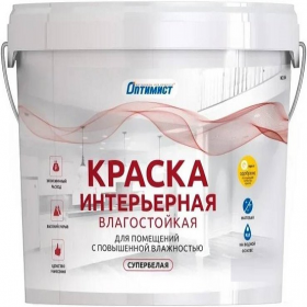 Краска Интерьерная Оптимист W204 7кг Влагостойкая, Супербелая, Матовая, Водно-дисперсионная.