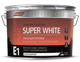 Краска для Потолков 0.9л Parade Professional E1 Super White.