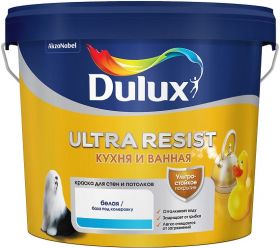 Краска Кухня и Ванная Dulux Ultra Resist 1л для Влажных Помещений, Полуматовая, Белая / Дюлакс Ультра Резист.