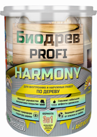 Антисептик Кроющий для Дерева Красковия Биодрев PROFI "HARMONY 3в1" 1кг Водный, Белый, Полуматовый с Защитой от Плесени и Грибка.