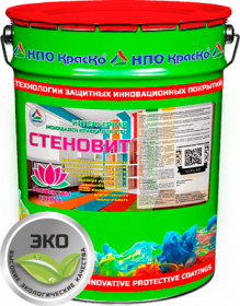 Краска Интерьерная Краско Стеновит 20кг База А, Моющаяся с Эффектом "Лотоса" для Стен в Сухих и Влажных Помещениях / НПО Краско.