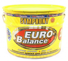 Краска Интерьерная Финкраска Symphony Euro Balance 2 10л Акриловая, Матовая, Белая для Сухих и Влажных Помещений, Пластиковое Ведро / Симфония Евро Баланс 2.