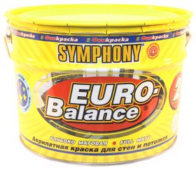 Краска Интерьерная Финкраска Symphony Euro Balance 2 5л Акриловая, Матовая, Белая для Сухих и Влажных Помещений / Симфония Евро Баланс 2.