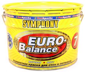 Краска для Стен и Потолков Финкраска Symphony Euro Balance 7 10л Акриловая, Матовая, Белая для Сухих и Влажных Помещений, Металлическая Банка / Симфония Евро Баланс 7.