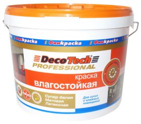 Краска Влагостойкая Финкраска DecoTech 10л Интерьерная, Белая, Матовая, Латексная для Сухих и Влажных Помещений / Декотек Профессионал.