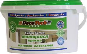 Краска Моющаяся Финкраска DecoTech Eco 14кг Супербелая, Интерьерная, Матовая, Латексная для Сухих и Влажных Помещений / Декотек Эко.