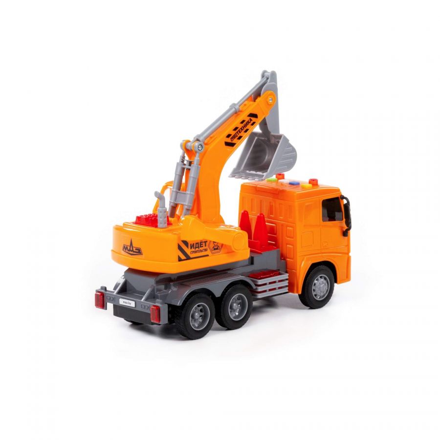 МАЗ, автомобиль-экскаватор инерционный (со светом и звуком) (оранжевый) (в коробке)
