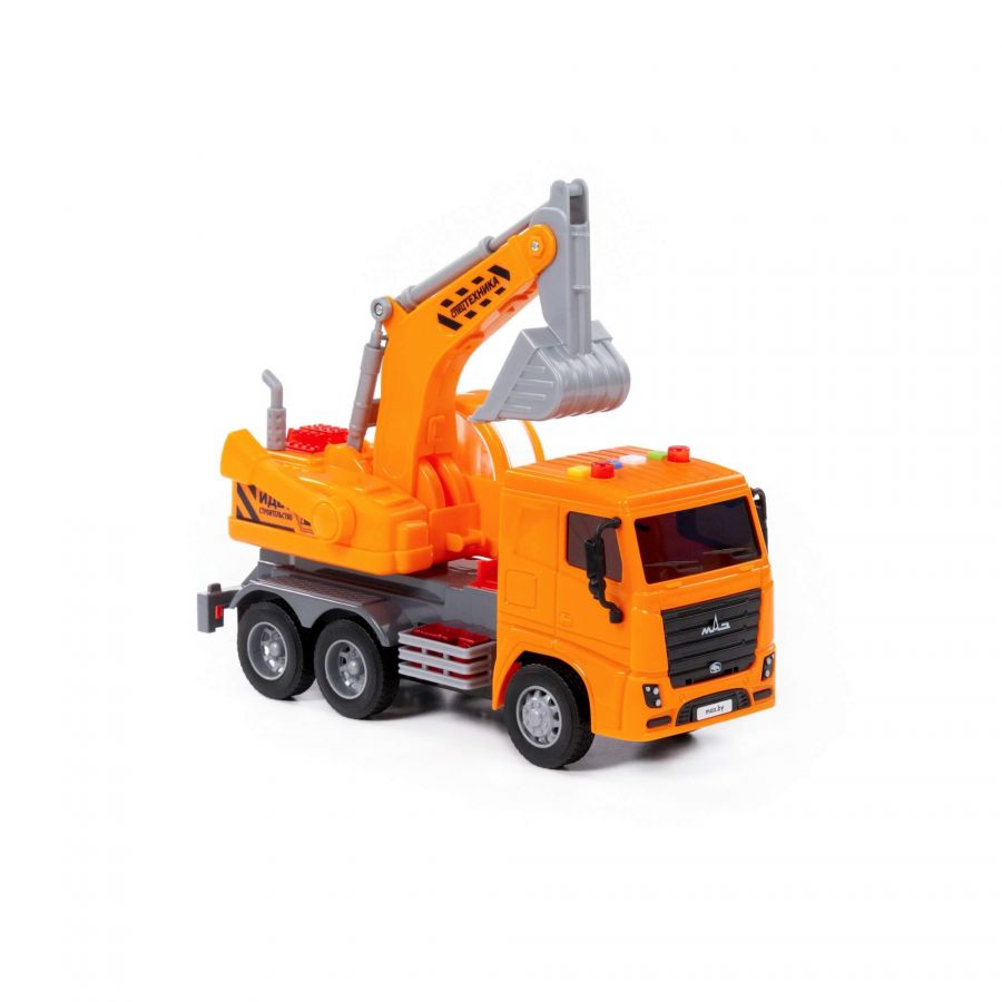 МАЗ, автомобиль-экскаватор инерционный (со светом и звуком) (оранжевый) (в коробке)