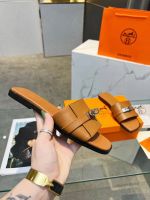 Шлепанцы HERMES Premium с замком коричневые