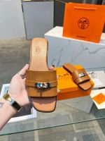 Шлепанцы HERMES Premium с замком коричневые